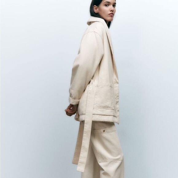 ZARA BELTED DENIM PUFFER JACKET - Picture 4 of 11